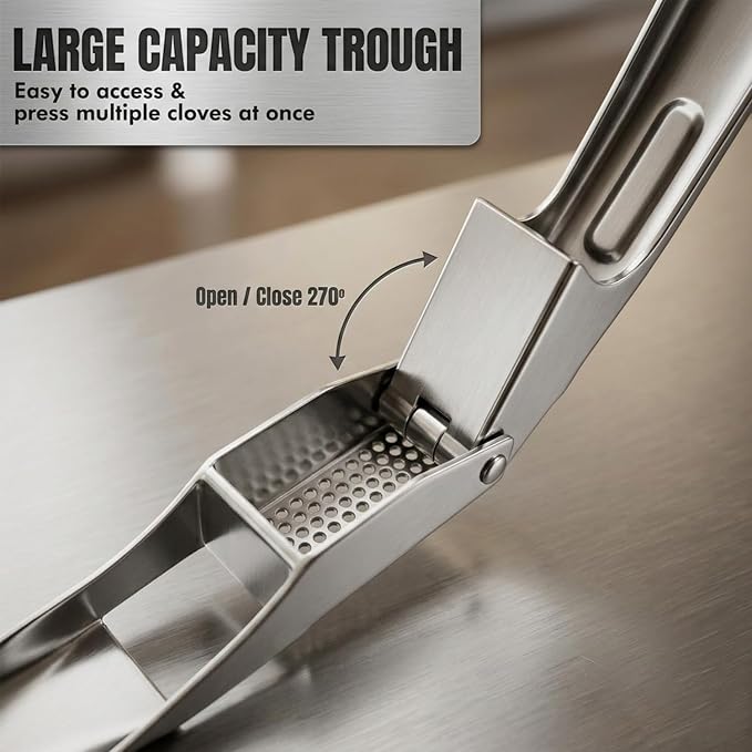 Zen MD 304 Stainless Steel Garlic Press, Heavy Duty Mincer & Crusher Tool, No Peeling Needed, Large Capacity Garlic Press and Masher, Easy Squeeze Presser, Rustproof Dishwasher Safe Kitchen Gadget