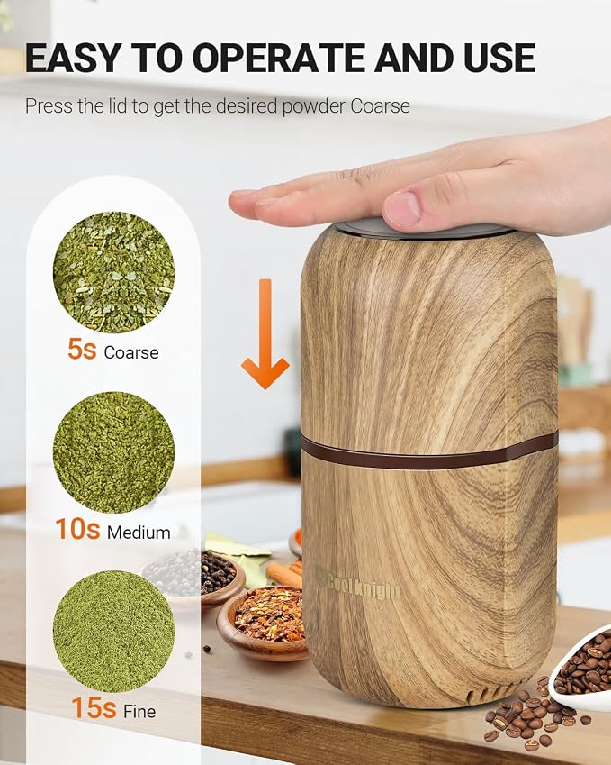 COOL KNIGHT Electric Herb Grinder [Large Capacity/High Rotating Speed]-Electric Grinder for Spices and Herbs (Wood grain 2)