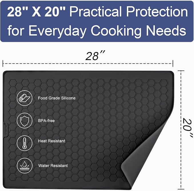 Stove Top Covers for Electric Stove - 28" x 20" Thickened Silicone Stove Mat for Glass Top Stove, Heat Resistant Cooktop Protector, Ceramic Range Covers, Dish Drying Mat for Home Kitchen, Black
