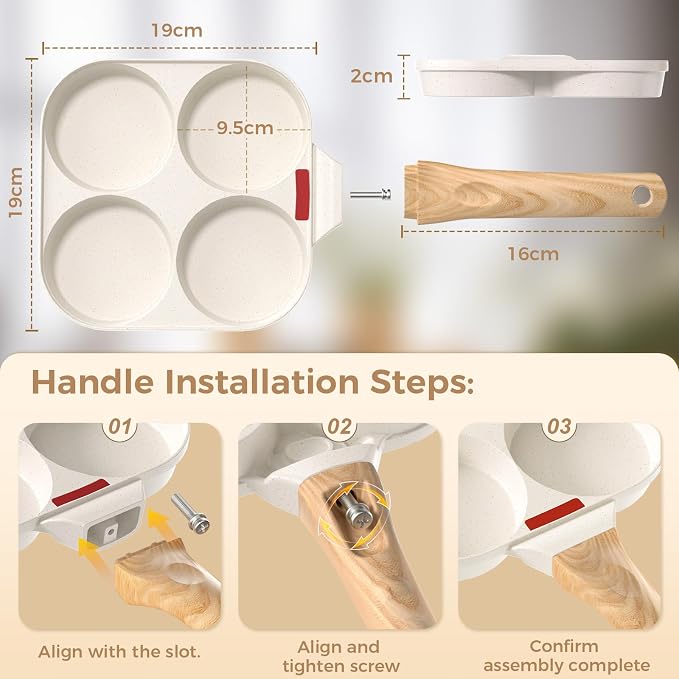 YASHE 4 Cup Nonstick Egg Pan, Induction Ready, Non-Toxic Egg Frying Pan | Granite Breakfast Skillet for Eggs Pancakes Burgers Omelette, PFOA Free, Compatible for All Hobs