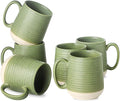 HASENSE Porcelain Coffee Mugs Set of 6, 15 Ounce Large Ceramic Coffee Cups Set with Handle for Latte, Tea, Cocoa and Hot Chocolate, Green Coffee Mugs for Men and Women, Microwave Safe