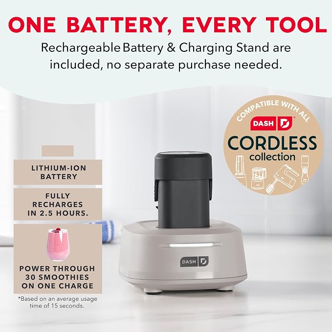 Dash Cordless Personal Blender, 17-oz, French Grey | Portable Smoothie Blender for Protein Shakes & Frozen Drinks, Single-Serve Travel Cup, Rechargeable