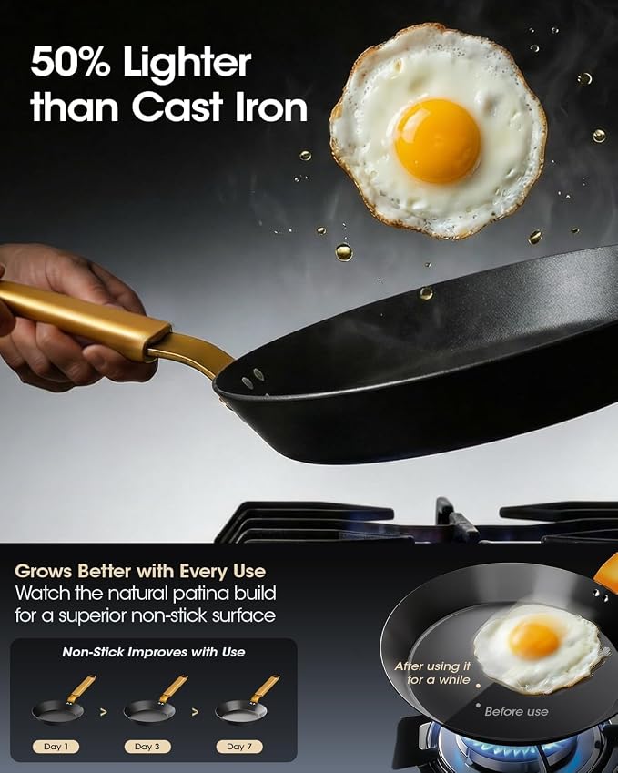 8 Inch Pre-Seasoned Nitrided Carbon Steel Frying Pan | Carbon Steel, Pre-Seasoned, Nitrided Finish, 8 Inch Pan