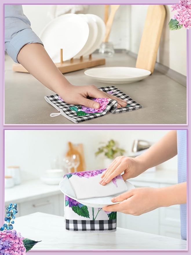 4 Pcs Hydrangea Kitchen Towels Purple Hand Dish Towels Gifts | Butterfly Floral Flower Fast Drying Absorbent Tea Cloths Housewarming Gift for Home Cooking Kitchen Bathroom