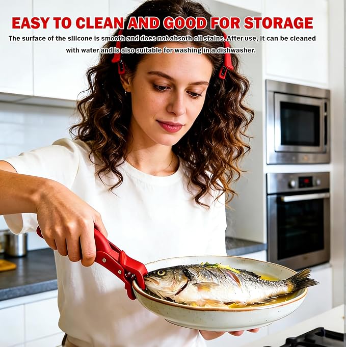 Anti-Scalding Dish Plate Gripper Clip Duty Bowl Clip Retriever Tongs, Heat Resistant Kitchen Tool for Lifting Hot Dishes, Plates, Bowls from Microwave, Air Fryer, Steamer（Not suitable for oven use!)