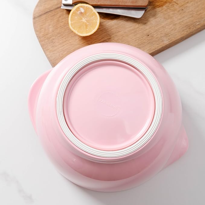 Nesting Melamine Mixing Bowl Set with Pour Spouts, Set of 3, Nesting Design Saves Space, Non-Slip, Size 2, 2.9 and 3.9qt, for Prepping, Mixing, Baking, Cooking, Pink