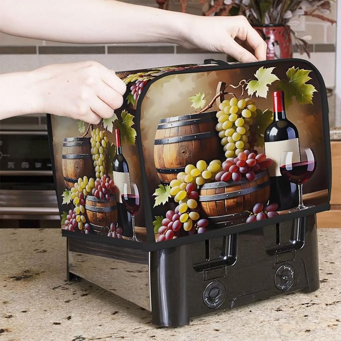 2 Slice Toaster Cover Grapes Red Wine Vintage Toaster Covers Two Slice Wide Slot Waterproof and Dustproof Covers for Wide Slot Toasters and Small Appliances Kitchen Decor Gifts