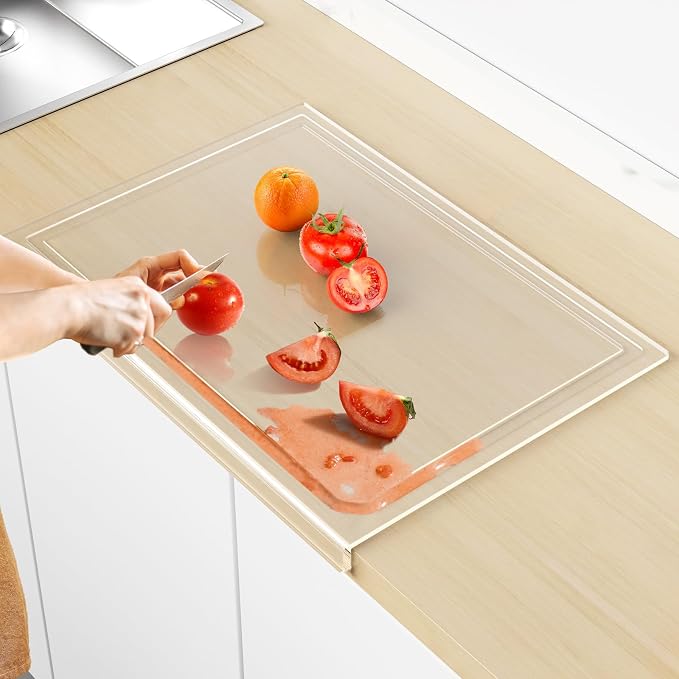 SWSKR Clear Acrylic Cutting Board with Juice Groove 17.5"x13.5" | Non-Slip Base, Clear Cutting Board with Counter Lip, Cutting Boards for Kitchen Countertop, Dough Mat, Kitchen Gadgets 2026