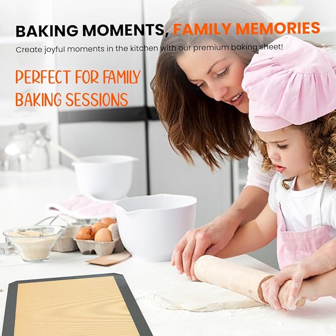 Silicone Baking Mat 2 Pack, Half Sheet 16.5 x 11.6, Non-Stick Liner for Oven | Reusable Baking Sheet Liner for Bread, Dough, Macaron, Cookie Cooking Liners For Kitchen Counter & Bakery Supplies