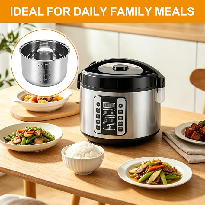 Electric rice cooker inner pot Compatible with Aroma ARC-1020SB&ARC-1120SBL | 5L/20-Cup Stainless Steel Rice Cooker Bowl Inclined plane,Dishwasher Safe Inner Pot with Even Heating for Rice, Soup & Meal
