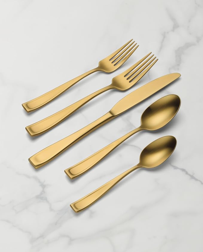 Oneida Moda Gold Satin 20-Piece 18/10 Silverware Set for 4, Flatware | satin finish, dishwasher safe | includes knives, forks, and spoons | heavy duty, cutlery set for kitchen and dining, utensils