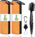 2 Pack Golf Towels with Club Brush, Microfiber Waffle Cleaning Set | Waffle pattern microfiber for strong water absorption, cleans clubs & balls, 2 towels + 1 brush, ideal for golfers