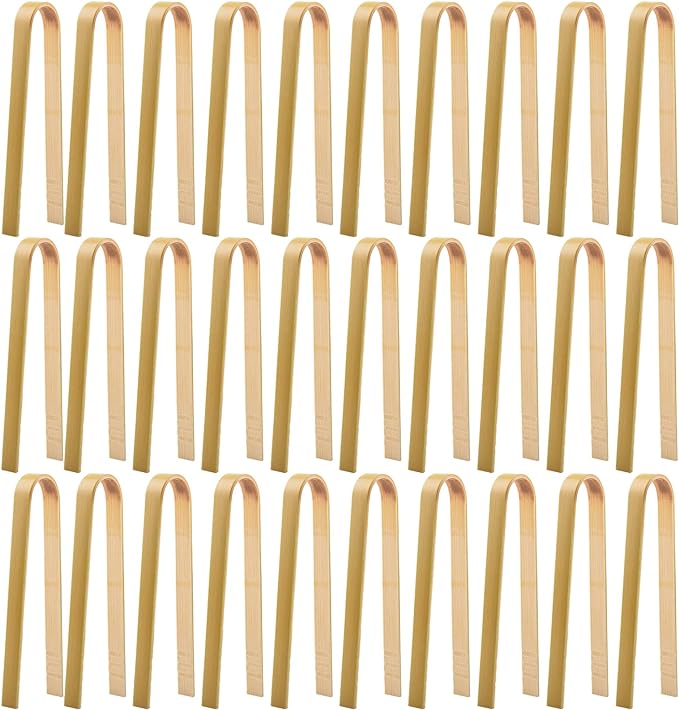 30 Pcs Wooden Tongs for Charcuterie - Mini Bamboo Disposable Tongs for Serving Food, Natural Wooden Cooking Toast