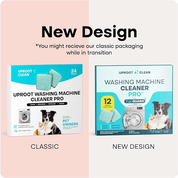 Uproot Clean Washing Machine Cleaning Tablets for Pet Owners, 24 Pack | HE/Top/Front Load Compatible, 12 Month Supply, Easily Removes Residue, Grime, and Odors, Formulated for Pet Owners
