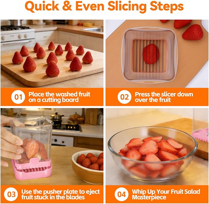 Fruit Slicer Cup for Strawberry, Banana, Hard-Boiled Egg - Detachable Cutter with Push Plate - Rapid & Safe Slicing Kitchen Gadget for Quick Meal Prep, Pink