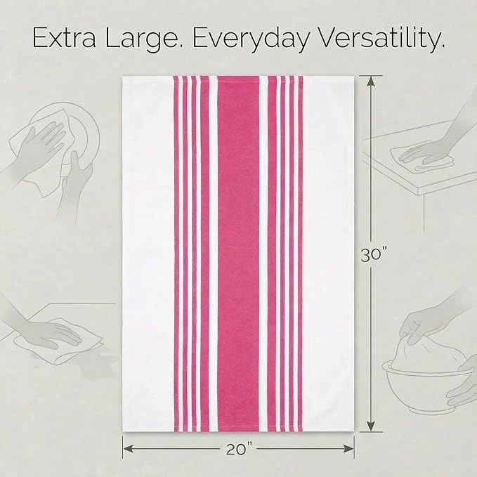 Urban Villa Kitchen Towels Cotton Dish Towel 20”x30” (Set of 6) Fuchsia White