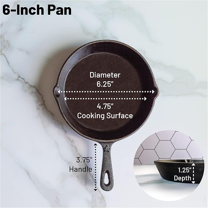 6-1/2 Inch Round Small Pre-Seasoned Cast Iron Skillet