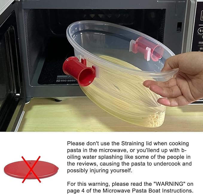 Microwave Pasta Boat with Strainer - Cooker for Rice, Vegetables, Chicken
