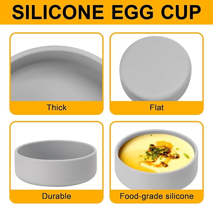 Silicone Egg Poacher Cups with Lids Set of 3, Egg Poaching Cups for Microwave Egg Cooking, Toaster Oven Air Fryer Egg Mold Nonstick Poached Egg Maker Grey