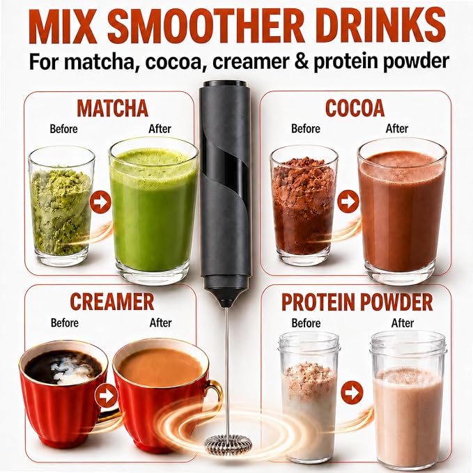 Portable Milk Frother Handheld - Travel Coffee Frother Handheld | Coffee Mixer Wand - Coffee Stirrers Electric - Electric Whisk Frother For Protein Powder - Battery Operated Drink Mixer Wand