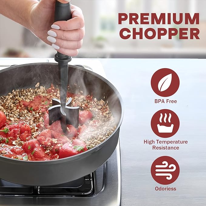 PGYARD Meat Chopper Hamburger Grinder, Kitchen Smasher for Ground Beef | Heat Resistant, 5 Nylon Blade, Burger Grinder Potato Mix Tool, Meat & Poultry Tenderizers, Dishwasher Safe, Black