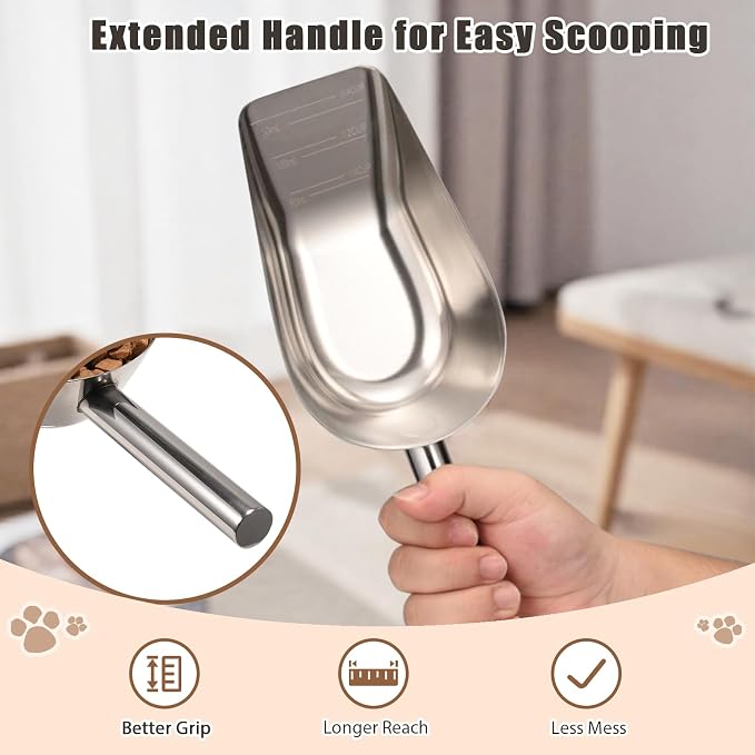 Matel pet dog cat food measuring scoop 1 cup,Food-grade 304 stainless steel material,Long handle and dishwasher-safe