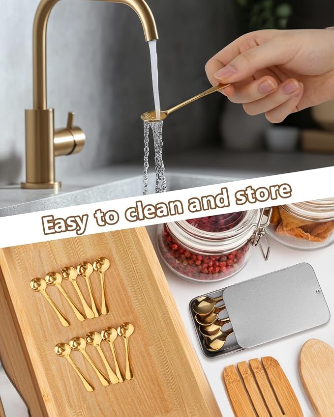 10PCS Tiny Spoons - Mini Stainless Steel Spoons 2.9 inch for Salt Jars Spice Jars, SUS 304 Food Grade Seasoning Spoon for Powder Spices, Pepper, Sugar, Coffee (10, 2.9Inch(7.3cm)-Gold)