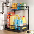 Under Sink Organizer, 1-Pack L-Shaped Metal Pull-Out Drawers for Kitchen | Cabinet Organizer Height Adjustable Heavy Duty Metal 2-Tier Storage Fits Beside Common Pipes for Bathroom Pantry