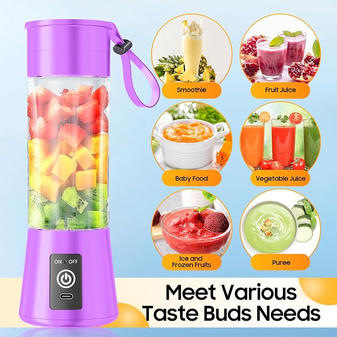Portable Personal Size Mini Blender - 2026 New Upgrade Smoothies Blender | Small Blender with 380Ml Traveling BAP Free Cup for Sports/Home, 6 Blades Easily Squeeze Fresh Juice, 20000Rpm/Min Speed