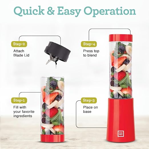 Euro Cuisine MM1R Personal Blender - Compact & Portable Smoothie Blender, Mini Blender Cup for Smoothies, Shakes, Baby Food,Single Serve Blender - Red