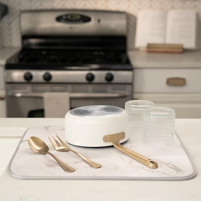 S&T INC. Dish Drying Mat, 16" x 18", Large, Grey Stone | Absorbent Microfiber, Kitchen Counter Mat for Dishes, Utensils, Pots and Pans, Machine Washable