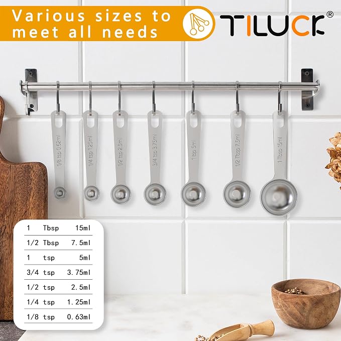 Stainless Steel Measuring Cups & Spoons Set,Coffee Scoop Spoon | Kitchen Gadgets for Cooking & Baking,Set of 7
