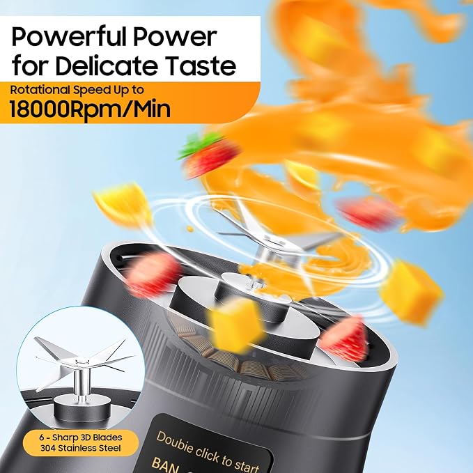 Personal Size Portable Blender Make Smoothies - Mini Blender 12oz Juice Cup | Powerful Blending with 6 Stainless Steel Blades, BAP-Free, Lightweight, Easy Clean,Suit in Travel/Office/Gym/Picnic/ Sports
