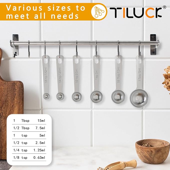 Stainless Steel Measuring Cups & Spoons Set,Coffee Scoop Spoon | Kitchen Gadgets for Cooking & Baking,Set of 6