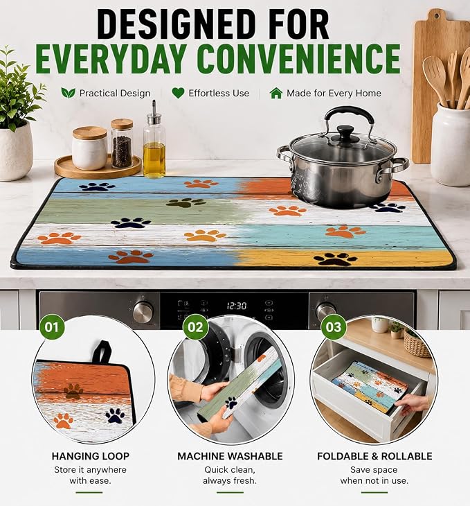 Electric Stove Top Cover for Glass Top, Dog Paw Prints Decor – Heat Resistant Flat Stove Top Covers, Decorative Scratch Protector Mat for Glass Ceramic Cooktop, Non-Slip, 28"x20"