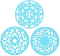 ME.FAN Trivets for Dishes/Pots/Pans, 3 Pcs Silicone Mats, Flexible/Durable/Non Slip Hot Pads to Protect Table and Counter Top (Blue)