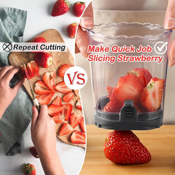 Creative Strawberry Slicer, Detachable Cutter with Push Plate (Black)