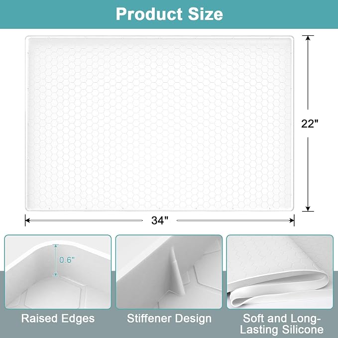 Under Sink Mats for Kitchen Waterproof, Silicone Under Kitchen Sink Mat and Protector for 34" x 22" Cabinets, Under Sink Organizer Tray, Shelf Liner Cabinet Liner for Bathroom, White
