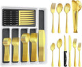 53PCS Gold Silverware Set for 8 with Flatware Drawer Organizer, Stainless Steel Cutlery Set with Steak Knives, Include Spoons and Forks Set & Serving Utensils, Mirror Polished, Dishwasher Safe