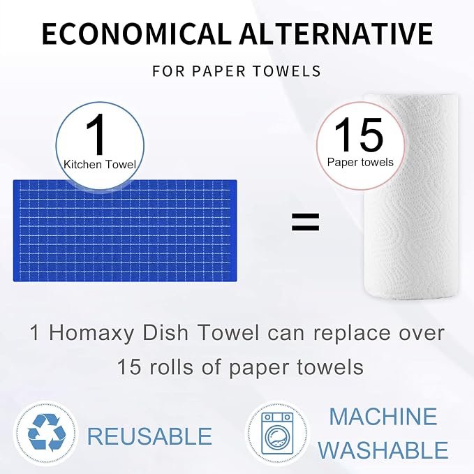 Homaxy 100% Cotton Terry Kitchen Towels, Large 6 Pack, Blueberry | Ultra Soft and Absorbent Dish Towels for Kitchen, Suitable for Drying and Washing Dishes