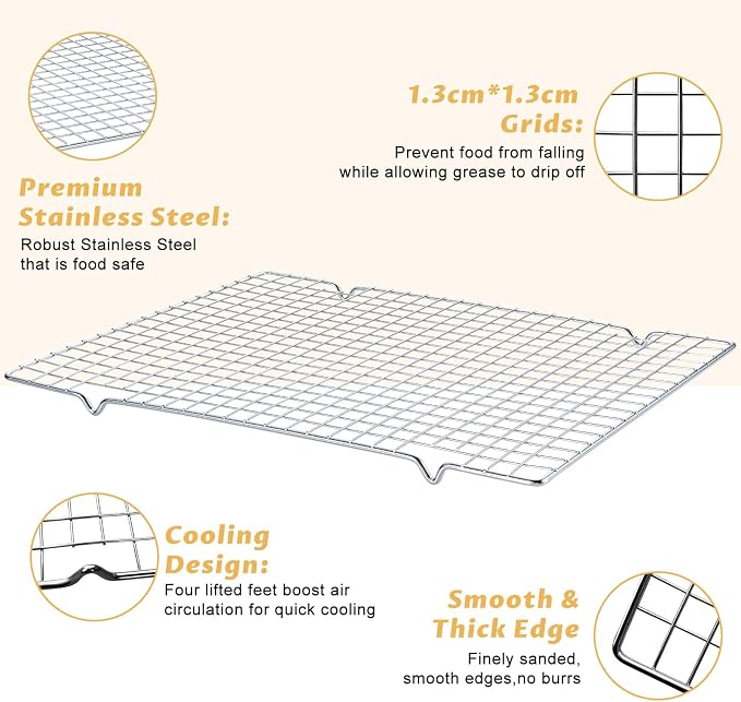 Baking Sheet with Cooling Rack - 17" x 11" x 0.5" Carbon Steel Cookie Sheet for Baking [1 Sheet + 1 Rack], Nonstick Baking Pan, Perfect for Baking, Roasting, and More