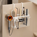 Magheo Hair Dryer Holder Cabinet Door 3-in-1 Adhesive Hair Tool Organizer Wall Mounted Adjustable Height Blow Dryer Holder Under Sink Bathroom Hair Appliance Organizer and Storage Countertop(White)