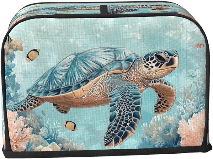 2 Slice Toaster Cover Turtle Sea Coral Ocean Dust Proof Washable Kitchen Appliance Cover with Pocket, Oxford Fabric Countertop Toaster Protector for Standard Toasters Small Appliances