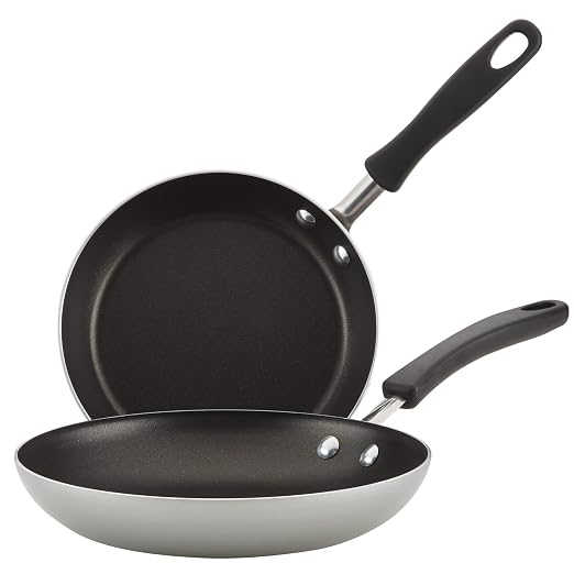 Farberware Non Stick Frying Pans Set, 2-Pc Cookstart Aluminum DiamondMax | Skillet Set with 8.25" and 10" Nonstick Skillets, Comfortable Grip, Easy to Clean, Oven Safe, & Dishwasher Safe (Silver)