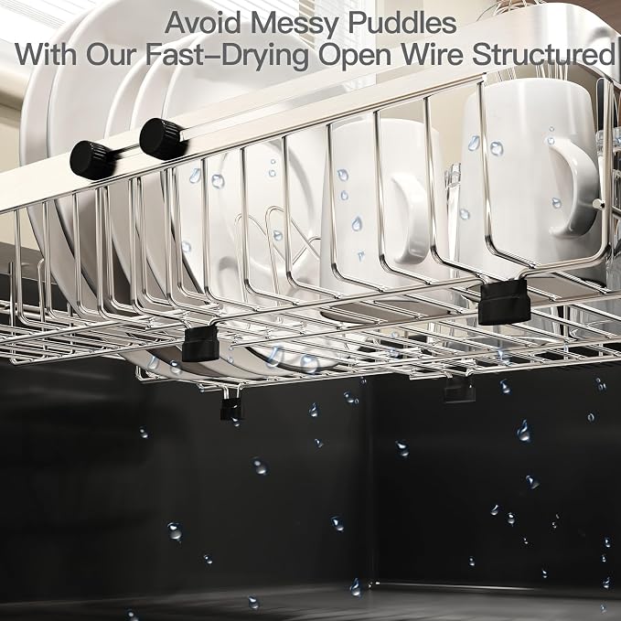 Dish Drying Rack Over The Sink with Utensil Holder | Expandable Stainless Steel Dish Drainer for Small Kitchen, Apartment, RV, Counter Space Saving, Perfect Fit, Rustproof