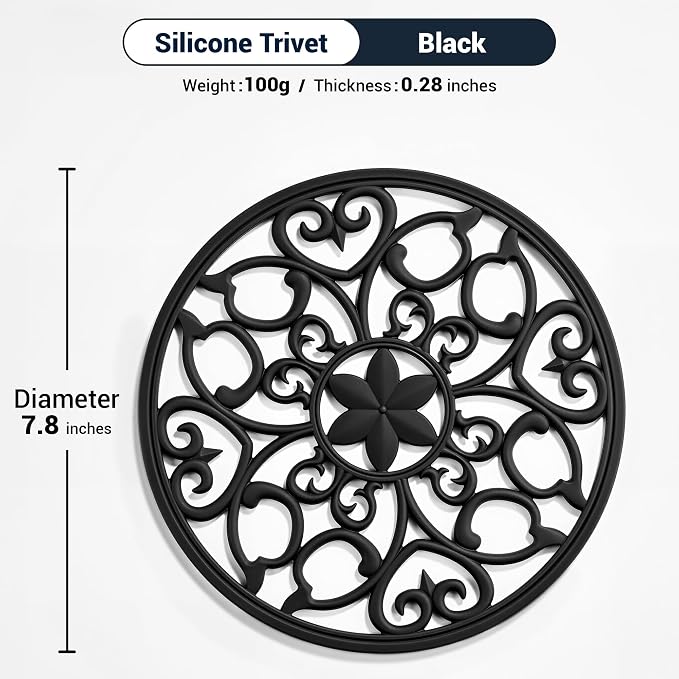 SMARTAKE 3 Set Silicone Trivet Mats for Hot Dishes Pots and Pans (Black) | Heat Resistant Pots and Pans Holders, Non-Slip Flexible Pads Coasters for Countertops Table, Modern Kitchen Decor Accessories