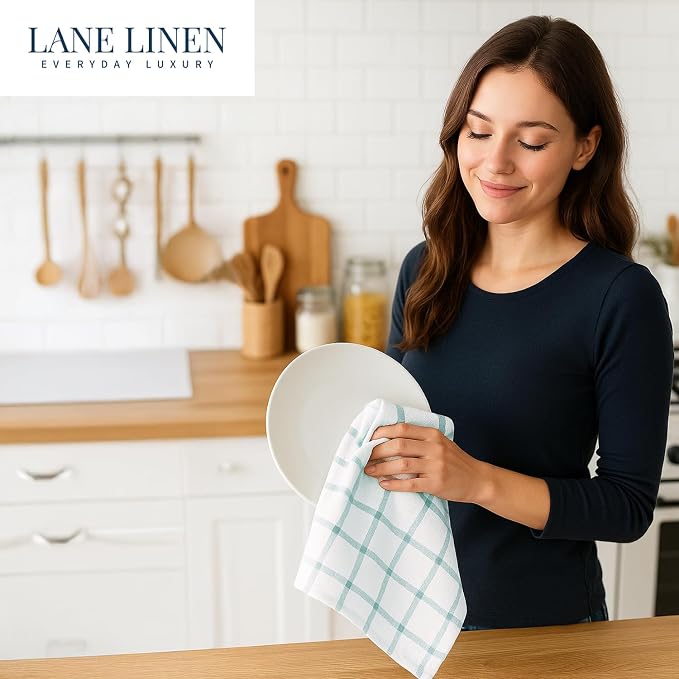 LANE LINEN Kitchen Towels & Dishcloths Set of 12-100% Cotton, Quick-Drying 18” x 28” Absorbent Dish & Tea Towels, Soft Hand Towels for Kitchen - Aqua