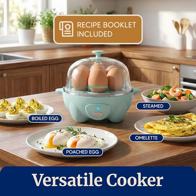 Elite Gourmet Easy Electric 7-Egg Cooker, Poacher/Omelet Maker, BPA-Free | Cooks soft, medium, or hard-boiled eggs - also scrambles eggs - auto shut-off with buzzer alert