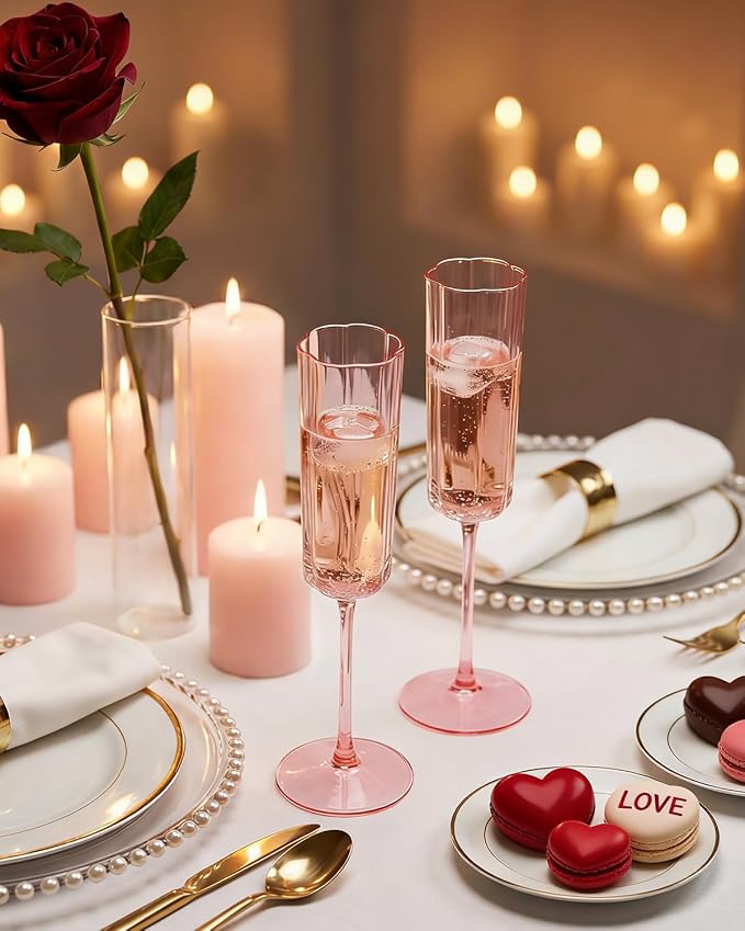 Ciaell 24 Pack Pink Plastic Champagne Flutes for Weddings Birthdays | 6 oz Pink Vintage Flower Wavy Toasting Cups, Heavy Duty Plastic, Champagne Wine Mimosas Cocktails for Parties Bars