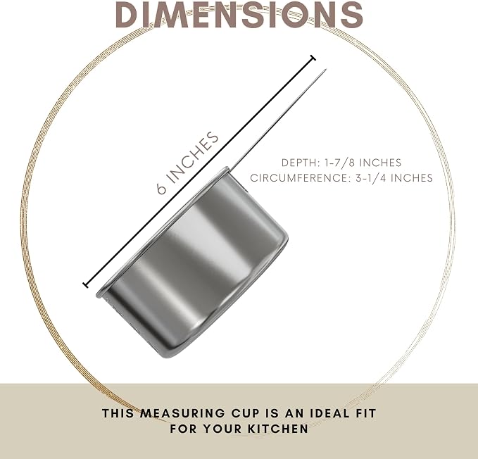 1 Cup Stainless Steel Measuring Cup | Sturdy Metal 250 ml | 240 cc | 8 oz | Single Cup for Wet and Dry Ingredients | Great for use as 1 Cup Dog Food Scoop - 1 PK